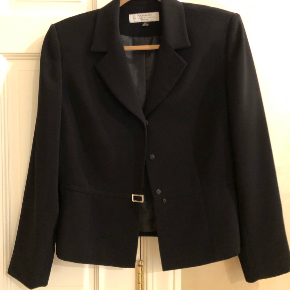 Tahari black business skirt suit.